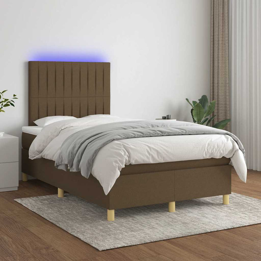 Boxspring Met Matras En Led Stof 120 x 190 cm Donkerbruin