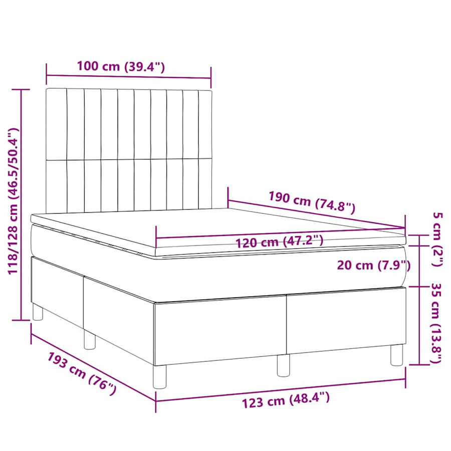 Boxspring Met Matras En Led Stof 120 x 190 cm Donkerbruin