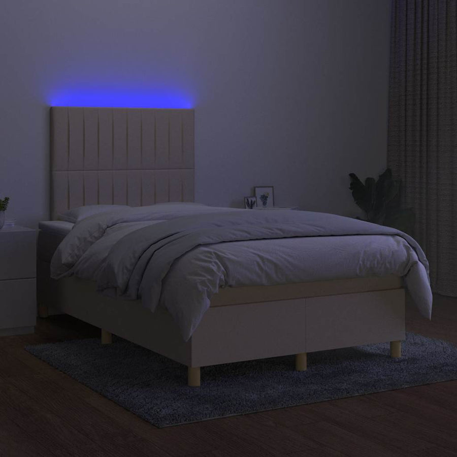 Boxspring Met Matras En Led Stof Kleurig 120 x 190 cm Crème