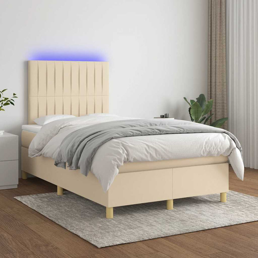 Boxspring Met Matras En Led Stof Kleurig 120 x 190 cm Crème