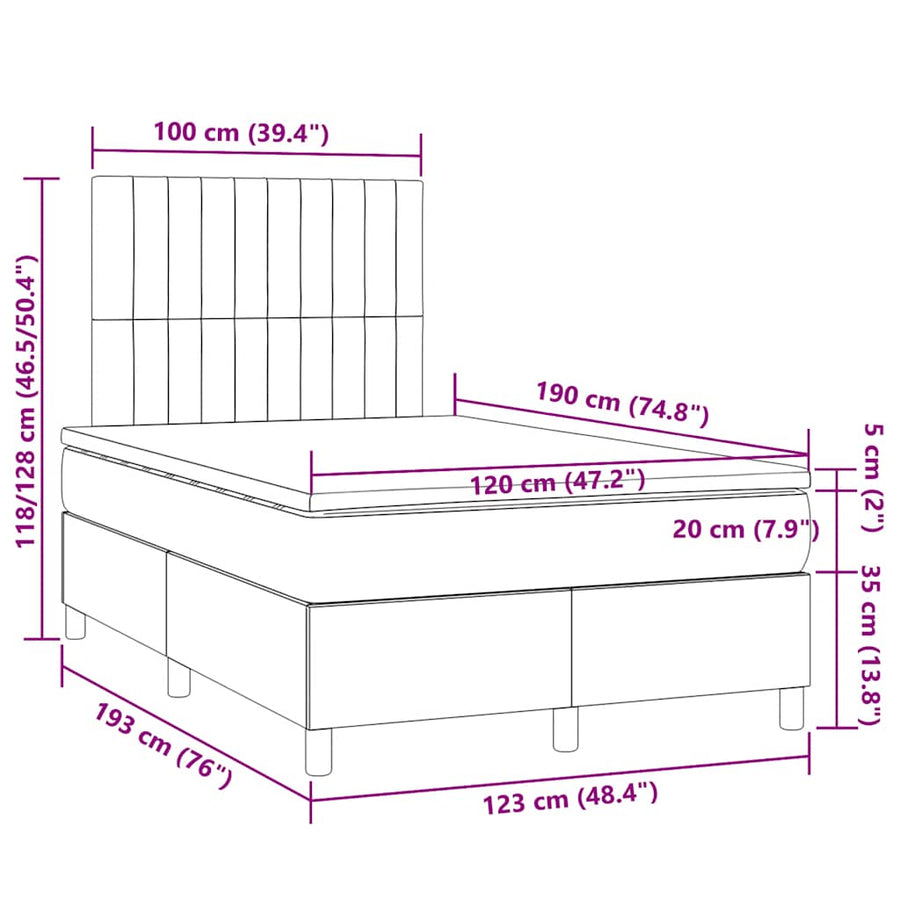 Boxspring Met Matras En Led Stof Kleurig 120 x 190 cm Crème