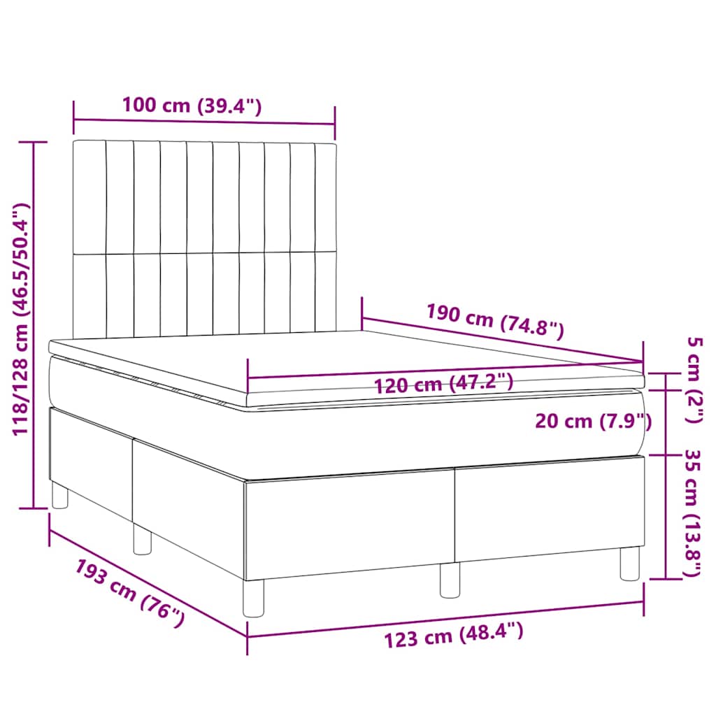 Boxspring Met Matras En Led Stof 120 x 190 cm Blauw