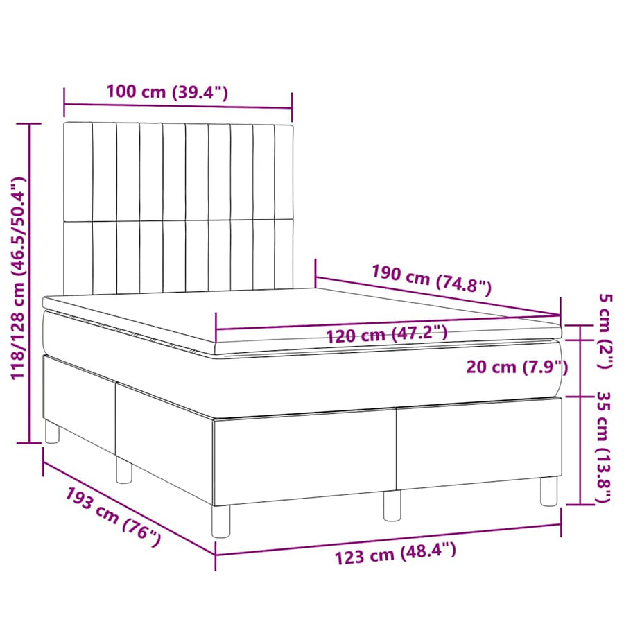 Boxspring Met Matras En Led Stof 120 x 190 cm Blauw