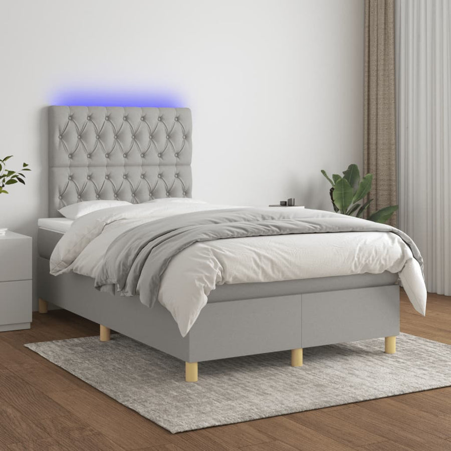 Boxspring met matras en LED stof lichtgrijs 120x190 cm 120 x 190 cm Getuft ontwerp