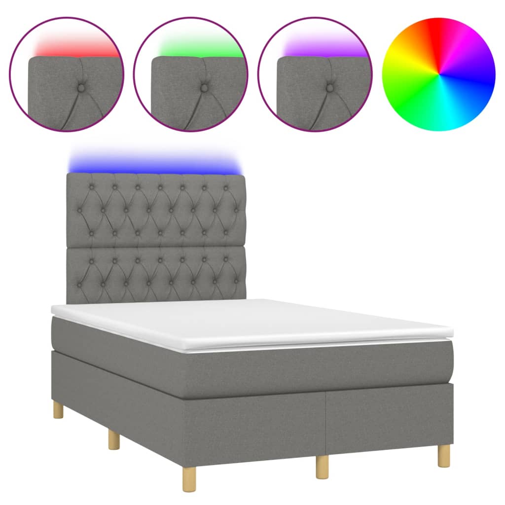 Boxspring met matras en LED stof donkergrijs 120x190 cm 120 x 190 cm Donkergrijs