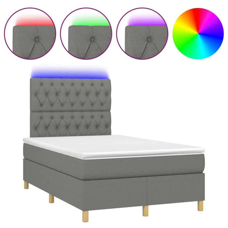 Boxspring met matras en LED stof donkergrijs 120x190 cm 120 x 190 cm Donkergrijs