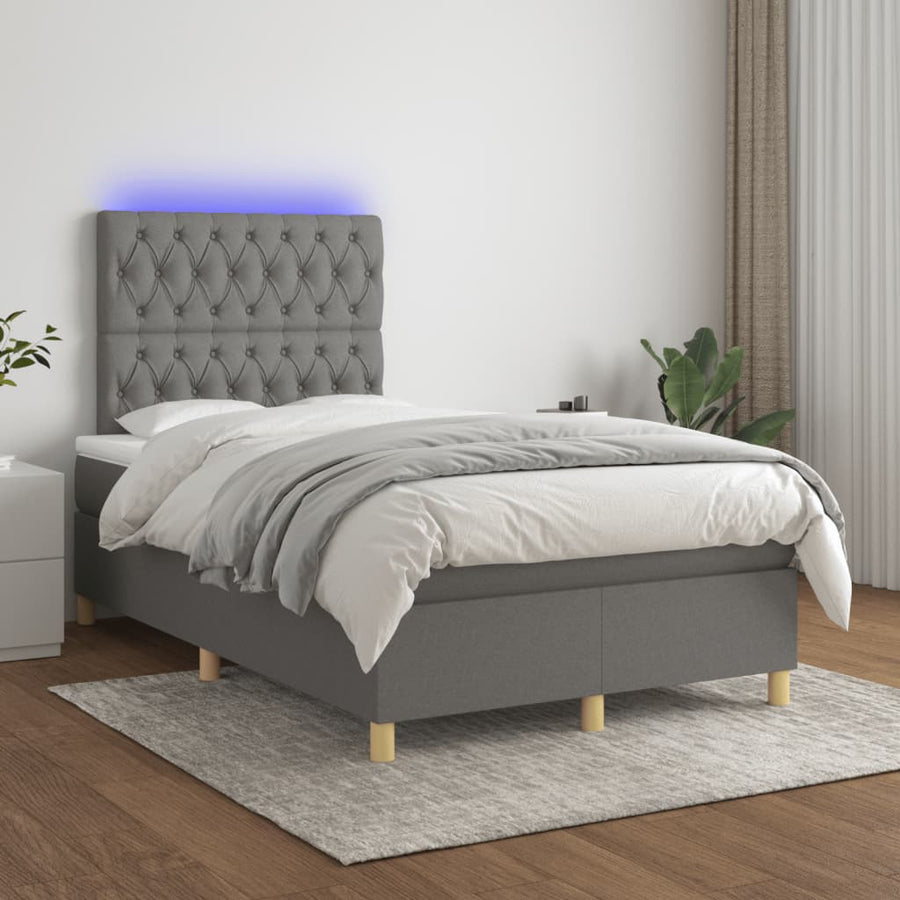 Boxspring met matras en LED stof donkergrijs 120x190 cm 120 x 190 cm Donkergrijs