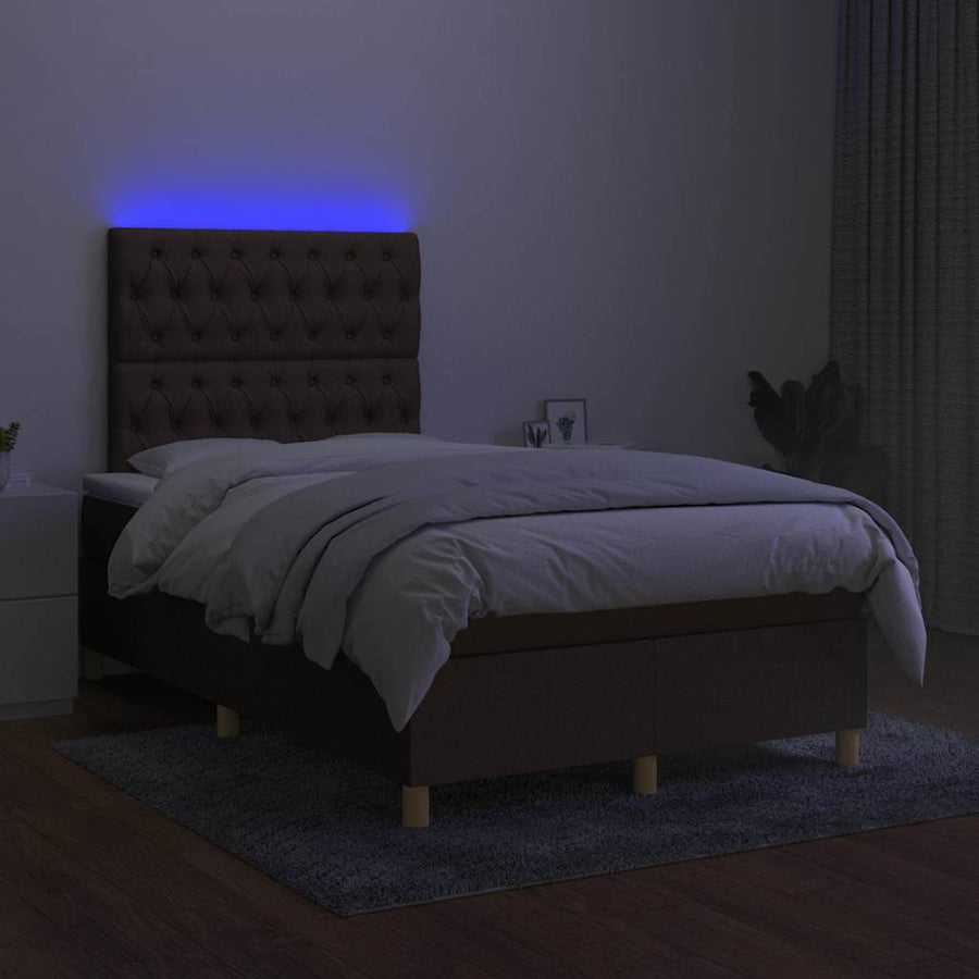 Boxspring Met Matras En Led Stof 120 x 190 cm Donkerbruin