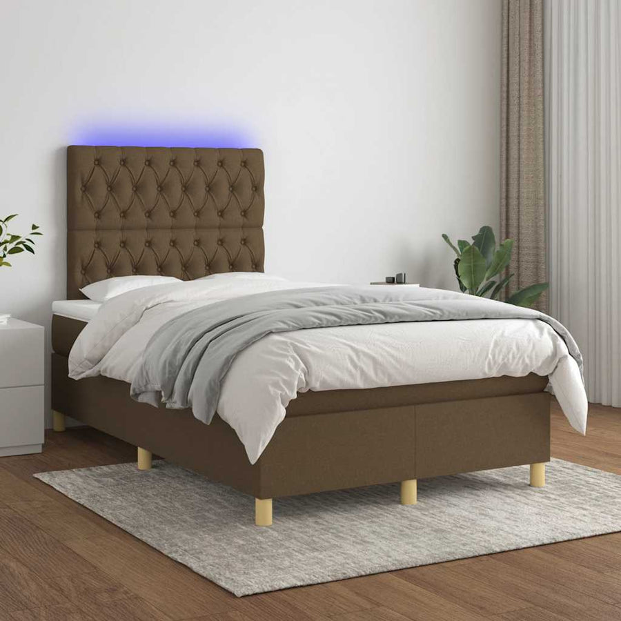 Boxspring Met Matras En Led Stof 120 x 190 cm Donkerbruin