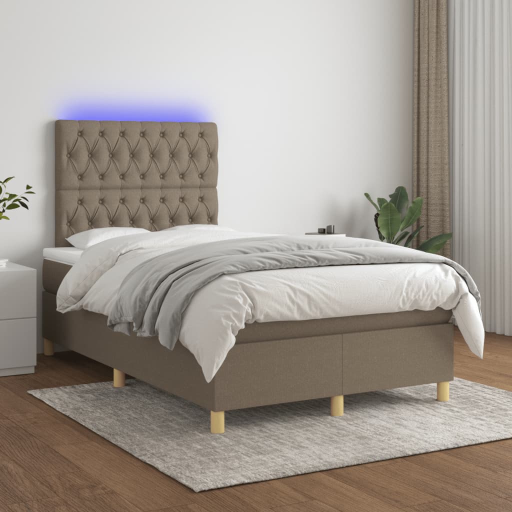 Boxspring met matras en LED stof taupe 120x190 cm 120 x 190 cm Getuft ontwerp