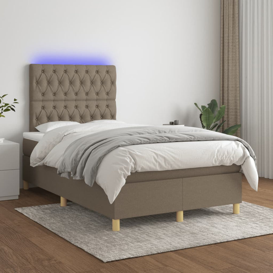 Boxspring met matras en LED stof taupe 120x190 cm 120 x 190 cm Getuft ontwerp