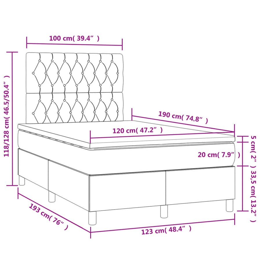 Boxspring met matras en LED stof taupe 120x190 cm 120 x 190 cm Getuft ontwerp