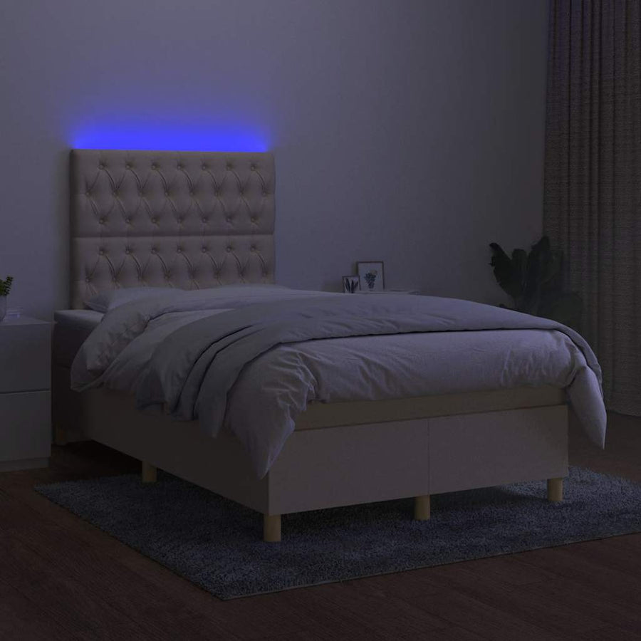 Boxspring Met Matras En Led Stof Kleurig 120 x 190 cm Crème