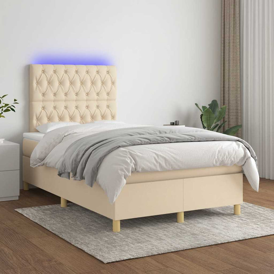 Boxspring Met Matras En Led Stof Kleurig 120 x 190 cm Crème