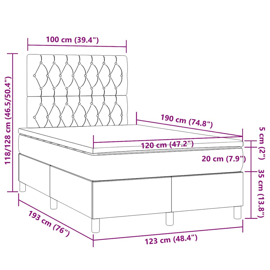 Boxspring Met Matras En Led Stof Kleurig 120 x 190 cm Crème