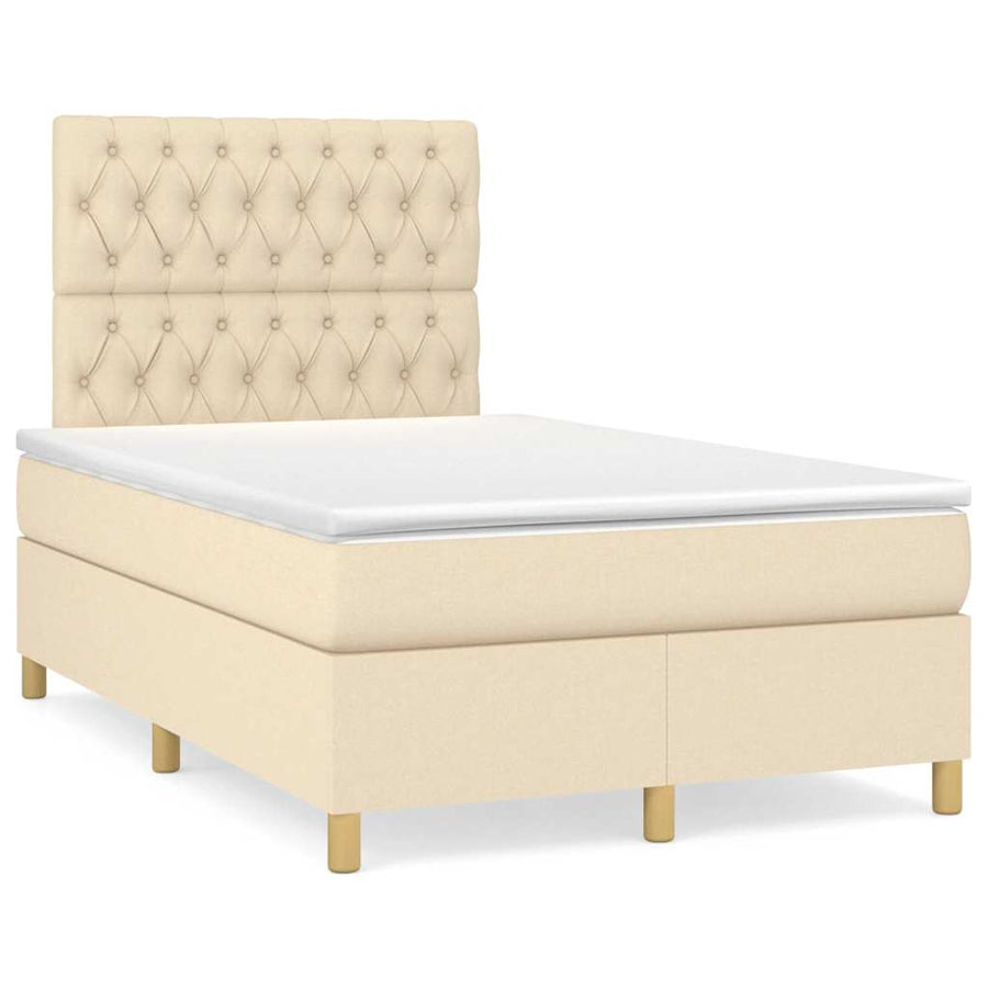 Boxspring Met Matras En Led Stof Kleurig 120 x 190 cm Crème