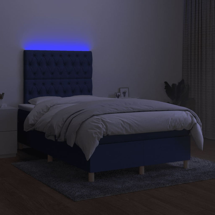 Boxspring met matras en LED stof blauw 120x190 cm 120 x 190 cm Blauw