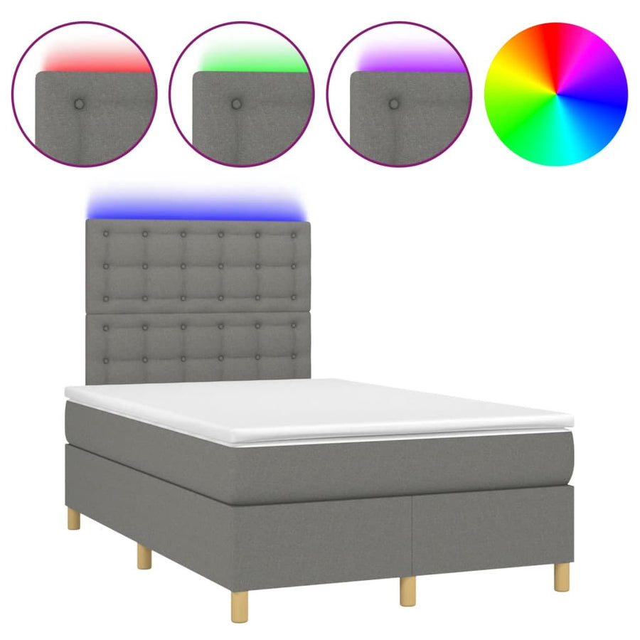 Boxspring met matras en LED stof donkergrijs 120x190 cm