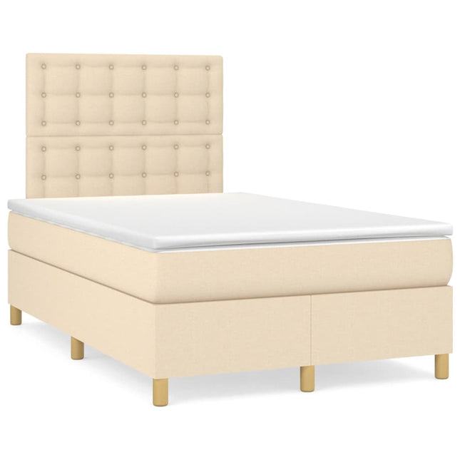 Boxspring met matras en LED stof crèmekleurig 120x190 cm 120 x 190 cm Knopen