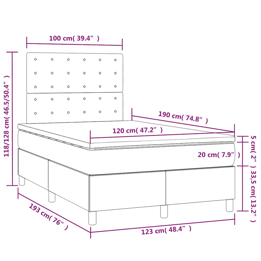 Boxspring Met Matras En Led Stof 120 x 190 cm Blauw