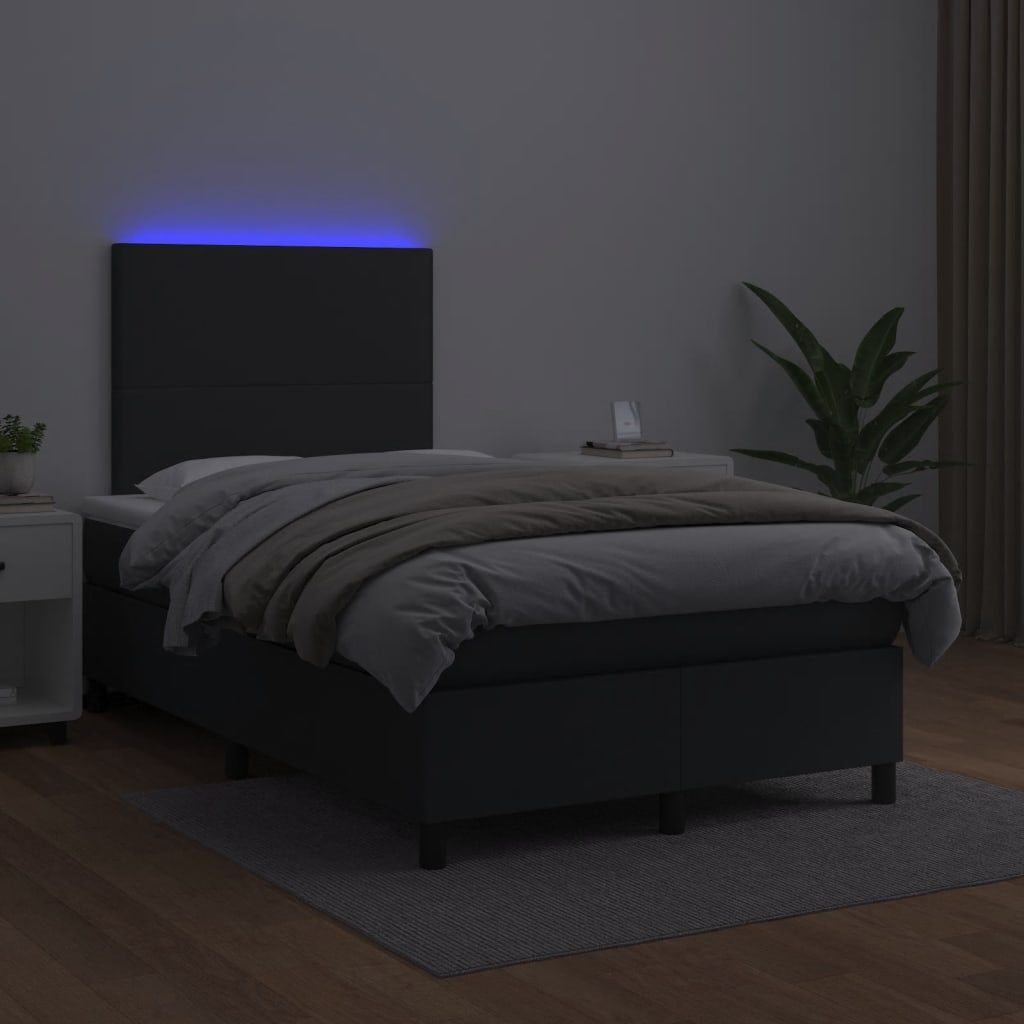 Boxspring met matras en LED kunstleer zwart 120x190 cm 120 x 190 cm Zwart
