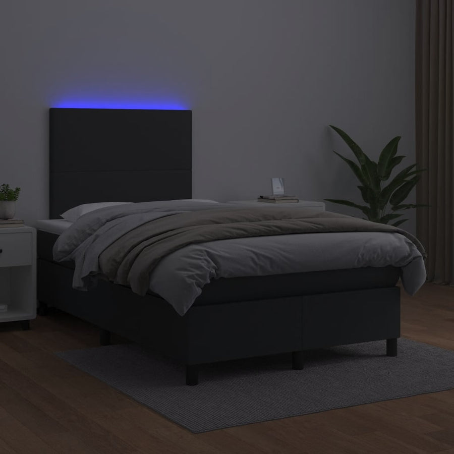 Boxspring met matras en LED kunstleer zwart 120x190 cm 120 x 190 cm Zwart