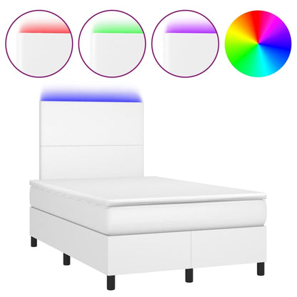 Boxspring met matras en LED kunstleer wit 120x190 cm 120 x 190 cm Wit