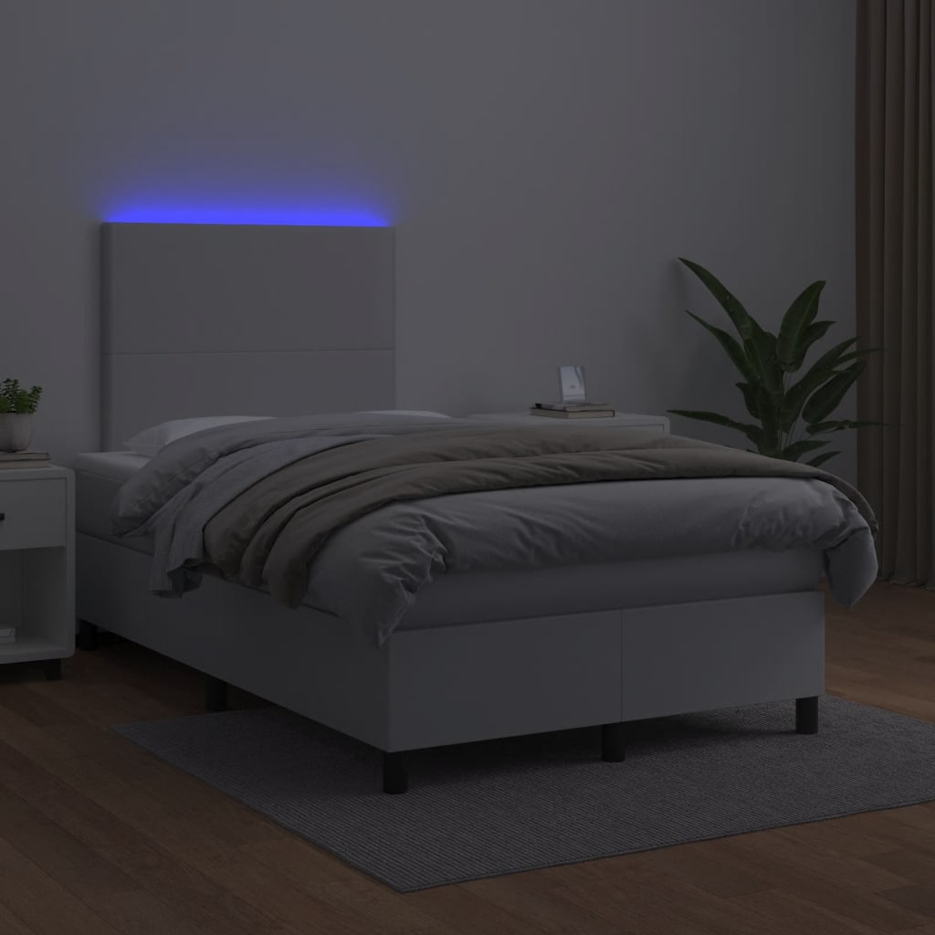 Boxspring met matras en LED kunstleer wit 120x190 cm 120 x 190 cm Wit