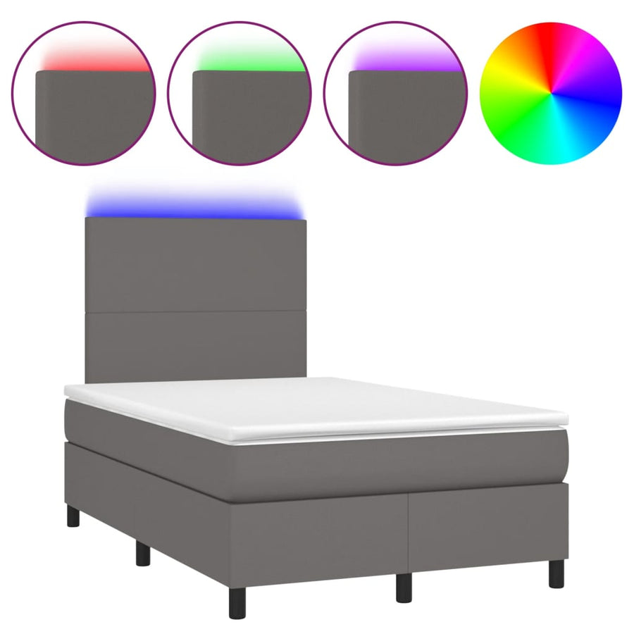 Boxspring met matras en LED kunstleer grijs 120x190 cm 120 x 190 cm Effen ontwerp