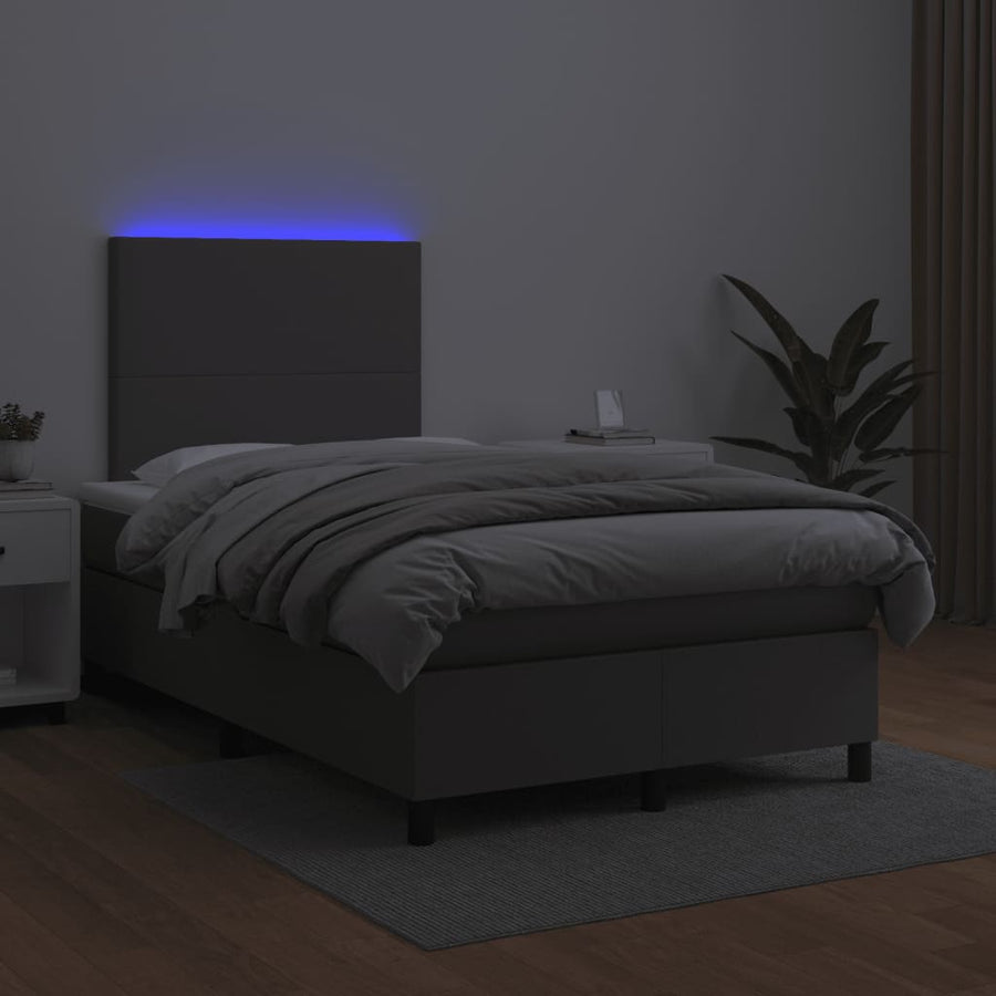 Boxspring met matras en LED kunstleer grijs 120x190 cm 120 x 190 cm Effen ontwerp
