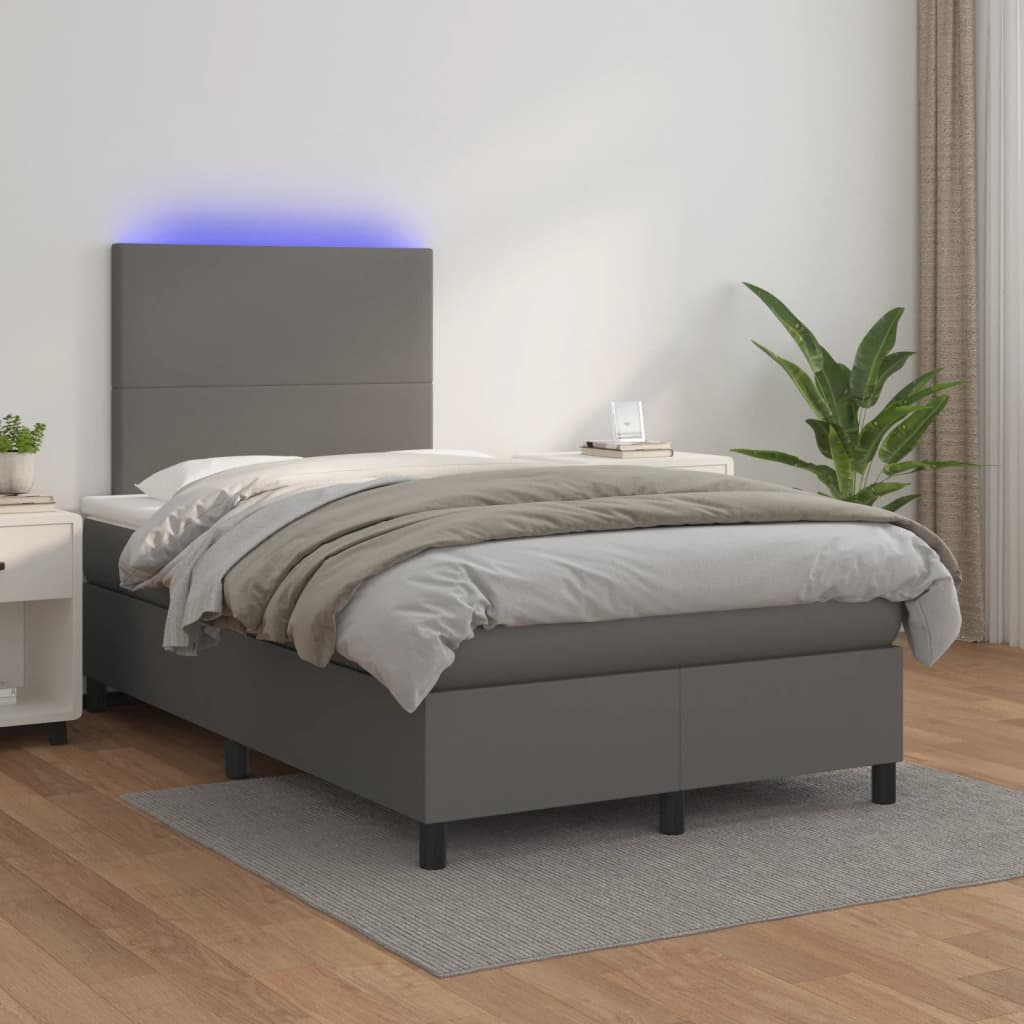 Boxspring met matras en LED kunstleer grijs 120x190 cm 120 x 190 cm Effen ontwerp