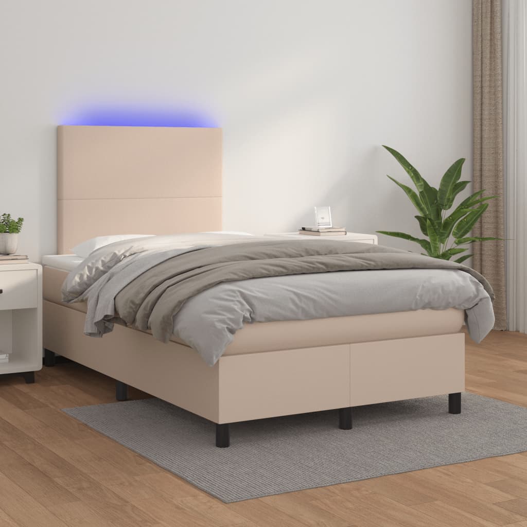 Boxspring met matras en LED kunstleer cappuccinokleur 120x190cm 120 x 190 cm Effen ontwerp