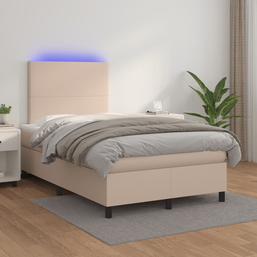 Boxspring met matras en LED kunstleer cappuccinokleur 120x190cm 120 x 190 cm Effen ontwerp