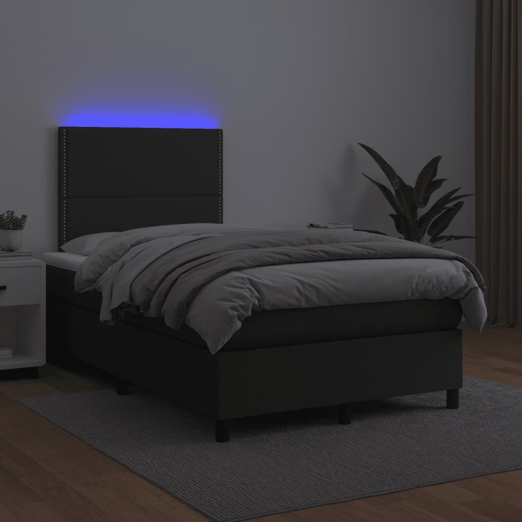 Boxspring met matras en LED kunstleer zwart 120x190 cm 120 x 190 cm Effen met spijkers