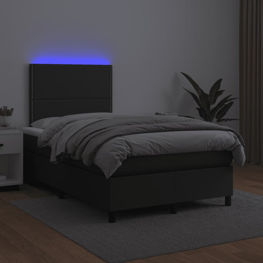 Boxspring met matras en LED kunstleer zwart 120x190 cm 120 x 190 cm Effen met spijkers