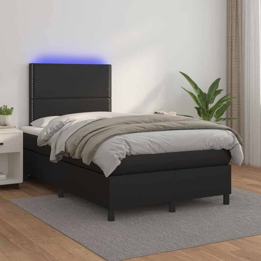 Boxspring met matras en LED kunstleer zwart 120x190 cm 120 x 190 cm Effen met spijkers