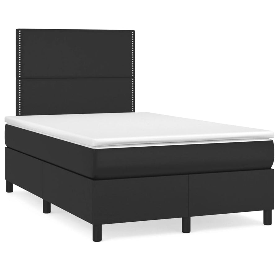 Boxspring met matras en LED kunstleer zwart 120x190 cm 120 x 190 cm Effen met spijkers