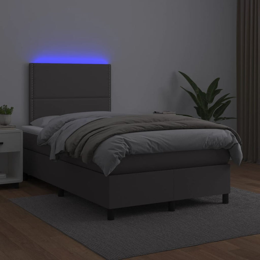 Boxspring met matras en LED kunstleer grijs 120x190 cm 120 x 190 cm Effen met spijkers