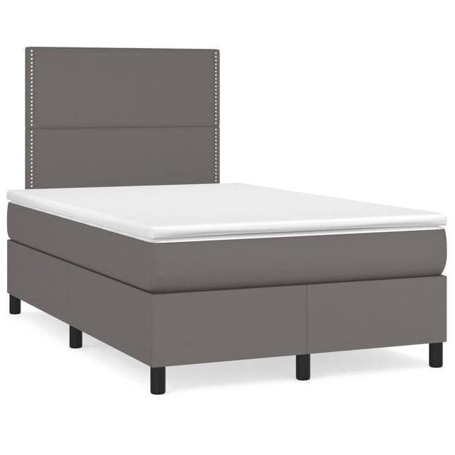 Boxspring met matras en LED kunstleer grijs 120x190 cm 120 x 190 cm Effen met spijkers