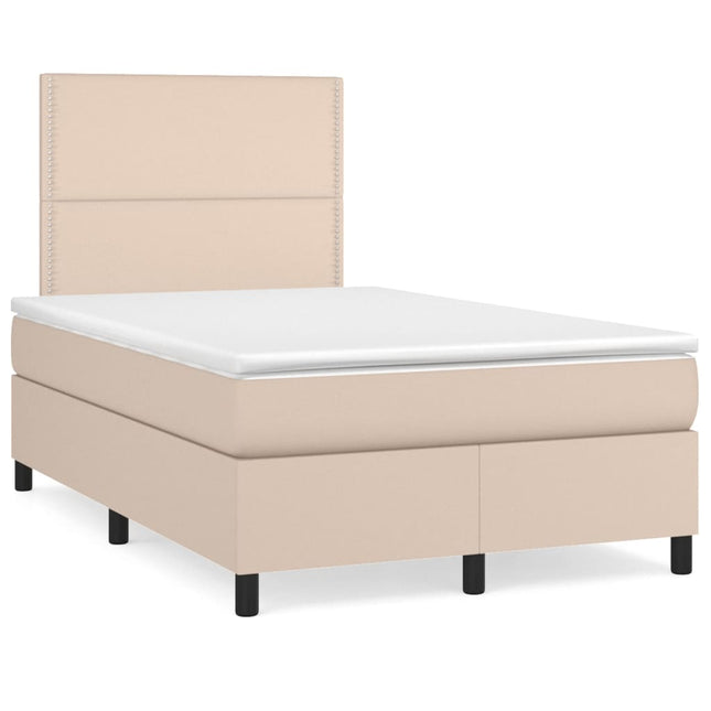 Boxspring met matras en LED kunstleer cappuccinokleur 120x190cm 120 x 190 cm Effen met spijkers