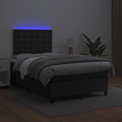 Boxspring met matras en LED kunstleer zwart 120x190 cm 120 x 190 cm Knopen