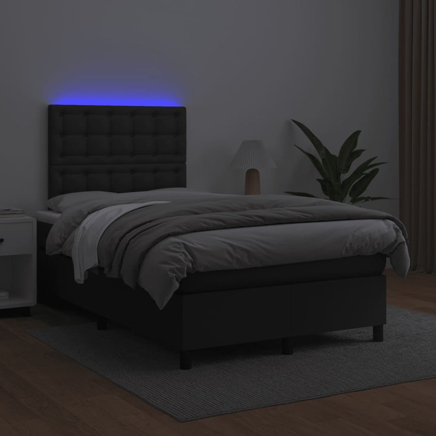 Boxspring met matras en LED kunstleer zwart 120x190 cm 120 x 190 cm Knopen