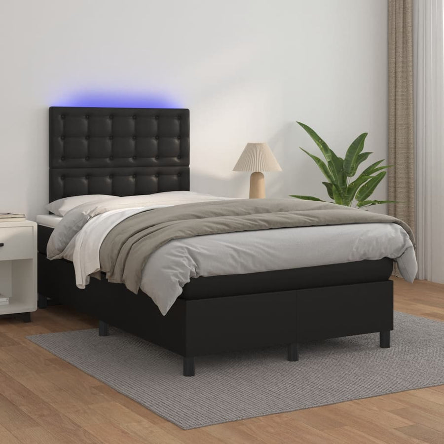 Boxspring met matras en LED kunstleer zwart 120x190 cm 120 x 190 cm Knopen