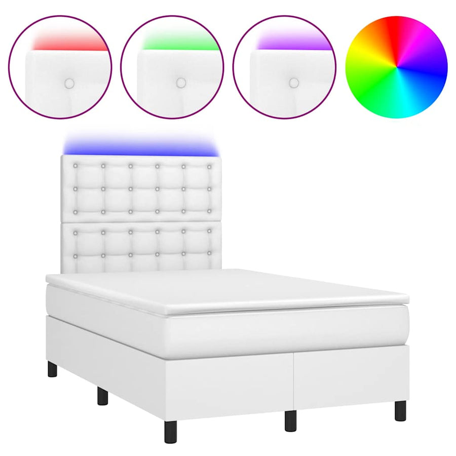 Boxspring Met Matras En Led Kunstleer 120 x 190 cm Wit