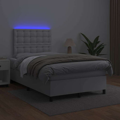 Boxspring Met Matras En Led Kunstleer 120 x 190 cm Wit