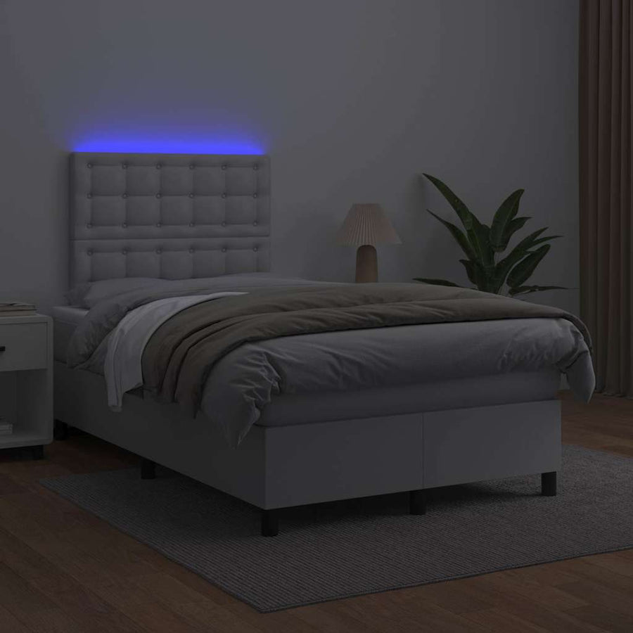 Boxspring Met Matras En Led Kunstleer 120 x 190 cm Wit
