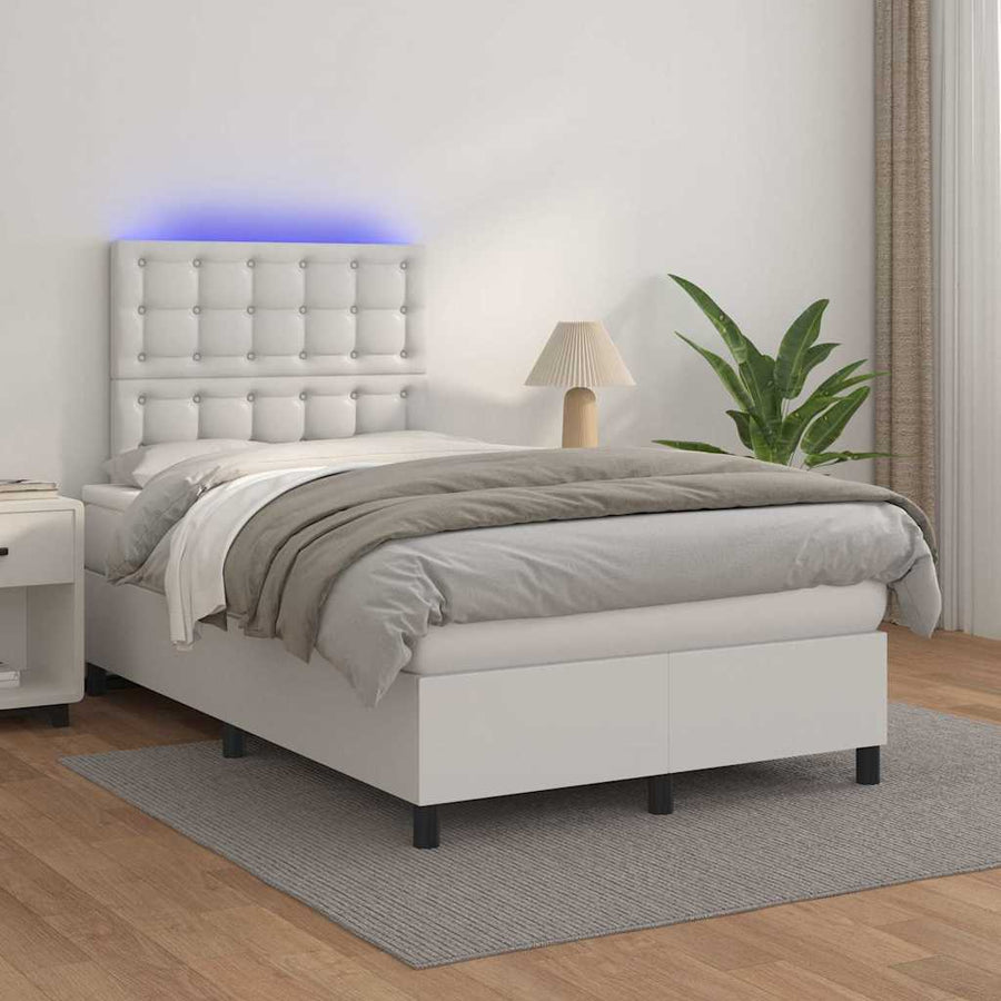 Boxspring Met Matras En Led Kunstleer 120 x 190 cm Wit