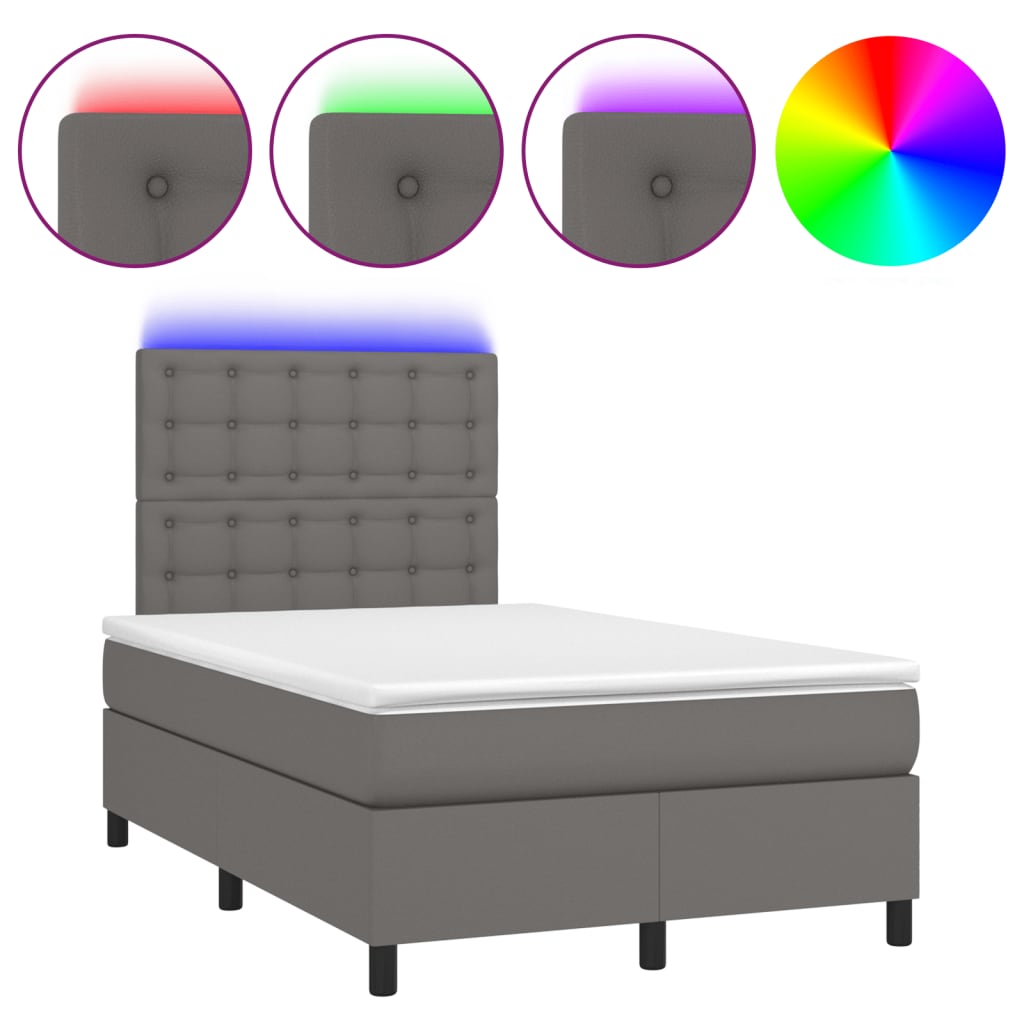 Boxspring met matras en LED kunstleer grijs 120x190 cm 120 x 190 cm Grijs