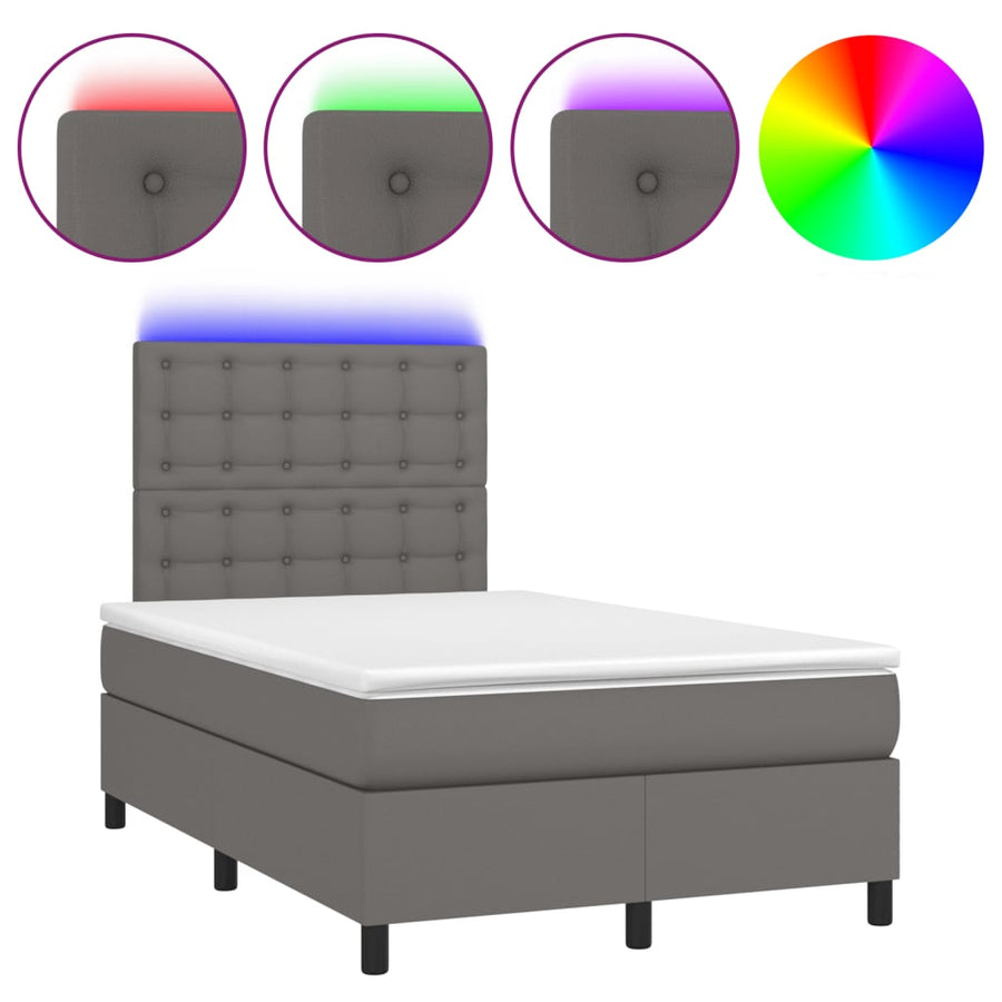 Boxspring met matras en LED kunstleer grijs 120x190 cm 120 x 190 cm Grijs