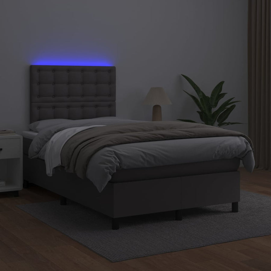 Boxspring met matras en LED kunstleer grijs 120x190 cm 120 x 190 cm Grijs